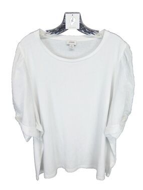 J Crew Women's Puffed Sleeve White  Cottage Chic Cropped Short Sleeve  Top 3XL